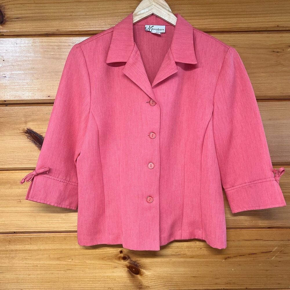 Dressbarn Womens 3/4 Sleeve Blazer Jacket Sz 14 P  Orange Washable Unlined  Bows